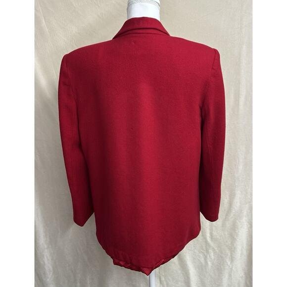 Vtg Womens Blazer Red 100% Wool Lined Single Breasted Size 12 Holiday Christmas - Picture 2 of 7